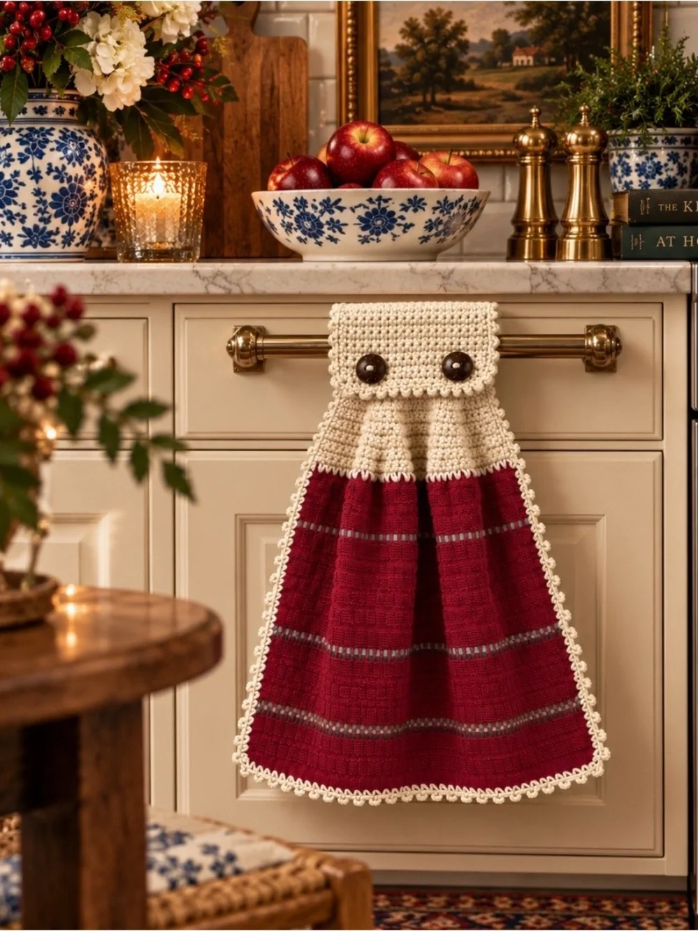 Mainstays Cranberry Crochet Hanging Kitchen Towel Handmade
